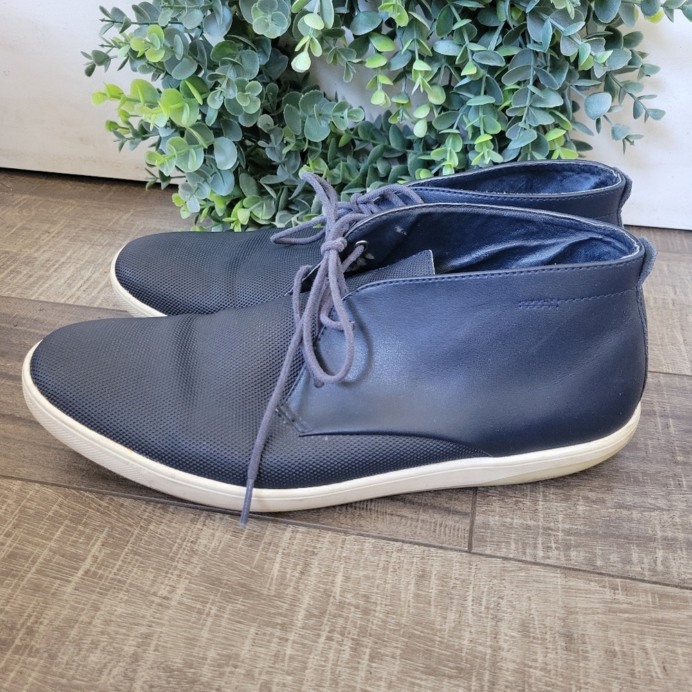 CALVIN KLEIN Navy Blue Wilder Diamond Leather Chukka Boots Shoes Men's Size 10